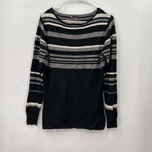 Smartwool M Merino Wool Striped Pullover Sweater Womens Black White Long Sleeve